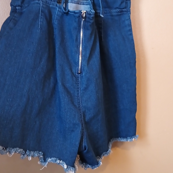 Denim romper| Denim open back romper| Ruffle Apron Sz Large |summer Rompers. - Picture 3 of 10
